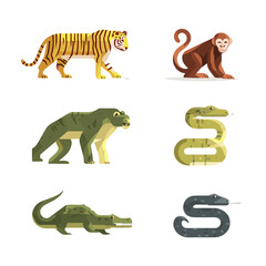 Obraz premium Six wild animals in a flat cartoon illustration.