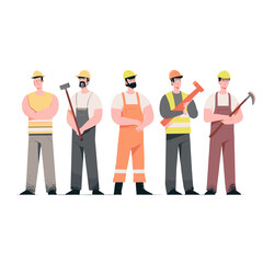Fototapeta premium Construction workers standing confidently in a row.