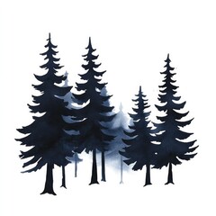 Tranquil watercolor landscape of foggy forest with pine tree silhouettes for nature-themed art and decor