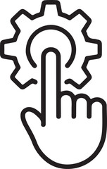 Finger pressing a button in the center of a gear icon representing settings or configuration
