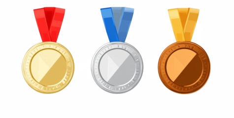 Trio of vibrant gold silver bronze medals celebrate victory and achievement