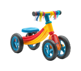 Fun play with colorful tricycle for kids in bright environment