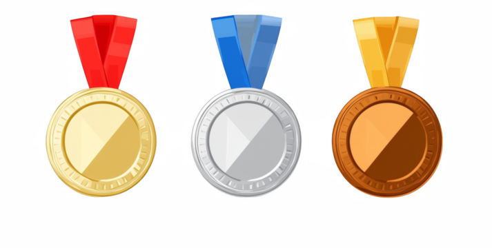 Trio of vibrant gold silver bronze medals celebrate victory and achievement