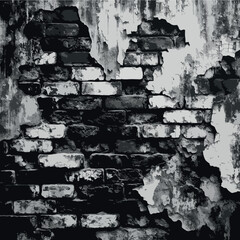 Obraz premium Grunge wall texture, Cracked and Peeling Paint on Weathered Wall Texture, abstract grunge background, old cracked paint. Weathered Brick Wall Texture in Black and White, abstract grunge background