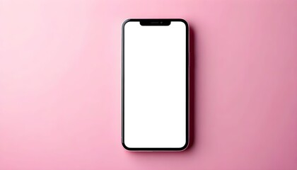 Modern smartphone with blank screen rests on a pink background.