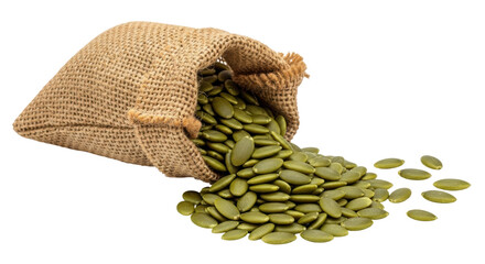 Isolated Pumpkin Seeds Spill from Burlap Sack