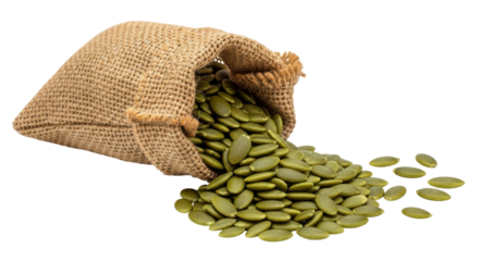 Isolated Pumpkin Seeds Spill from Burlap Sack