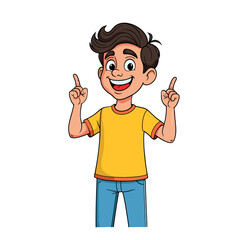 Happy Cartoon Boy Pointing Up – Vector Character on White Background