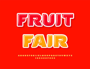 Vector Fashion flyer Fruit Fair with Yellow Font. Modern style set of Alphabet Letters and Numbers