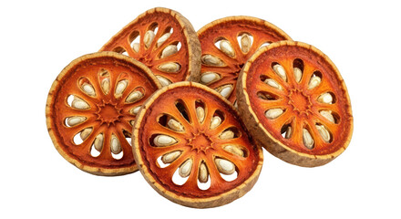 Isolated Slices of Dried Bael Fruit