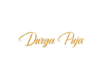 Golden Durga Puja Title PNG with Transparent Background