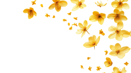 flying yellow flowers on white background