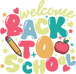 Welcome Back To School Bubble Letters isolated on a transparent background education