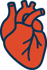 Stylized anatomical heart illustration with orange fill and navy blue outline