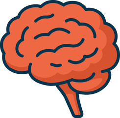 Stylized Human Brain Illustration with Orange Fill and Dark Blue Outline