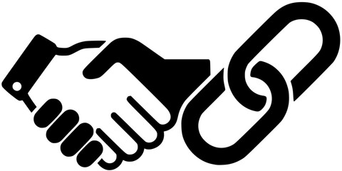 Obraz premium Handshake Morphing into Chain Link Minimalist Black and White Vector Icon for Partnership and Stability