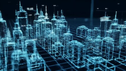 Holographic city skyline glowing with digital light - Powered by Adobe