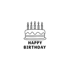 Simple hand drawn illustration of a birthday cake with lit candles and the words happy birthday