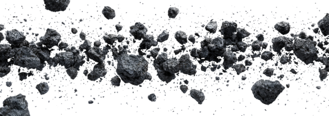 Asteroid field, many space rocks scattered across dark void