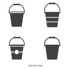 Collection of four stylized dark grey buckets with handles on a white background representing different designs
