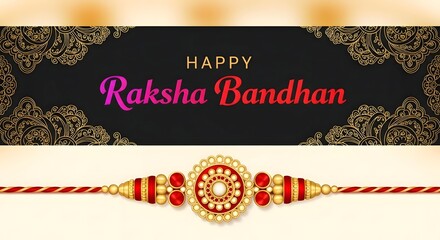 Happy raksha bandhan greeting card with ornate floral decorations and a traditional rakhi