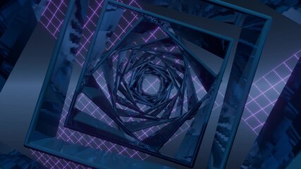 3d animation of geometric figues rotating in misty environment - Powered by Adobe