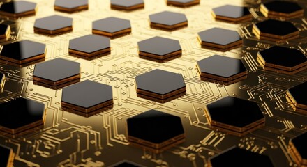 Golden circuit board with black hexagonal elements