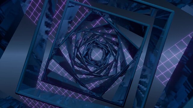 3d animation of geometric figues rotating in misty environment