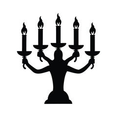 Fototapeta premium Figurative candelabra with five flames held by a multi armed figure