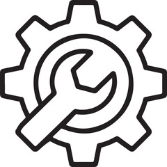 Black outline of a wrench inside a gear symbolizing mechanical engineering and repair services