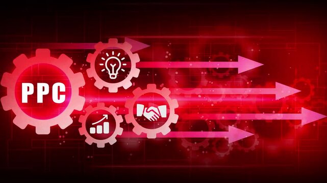PPC &ndash; Pay Per Click. PPC concept head up display (HUD UI) panel and futuristic technology abstract background internet of things animation concepts.