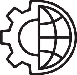 Icon combining a gear and a globe representing global industry and technology