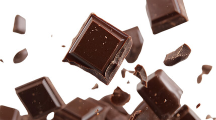 
A close-up of chocolate pieces with a white background

