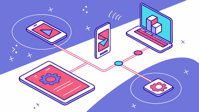 Hybrid Mobile App Development Abstract Concept &ndash; Cross-Platform App Design Vector Illustration