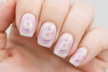 Nail service. Close-up of nails after treatment and painting.