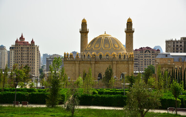 A view of the Taze Pir Mosque in Baku, Azerbaijan. This mosque is one of the city's largest.