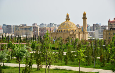 A view of the Taze Pir Mosque in Baku, Azerbaijan. This mosque is one of the city's largest.
