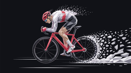 Fototapeta premium Vector art of a cyclist rides a bicycle with a digital effect of speed and motion