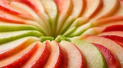 Closeup of Red and Green Apple Slices Displayed in a Circular Arrangement