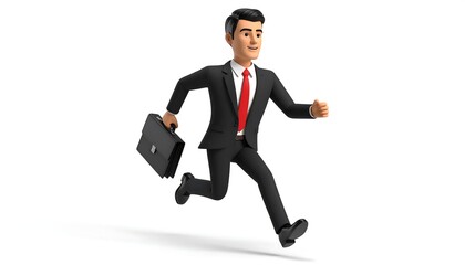 Cartoon businessman running with briefcase