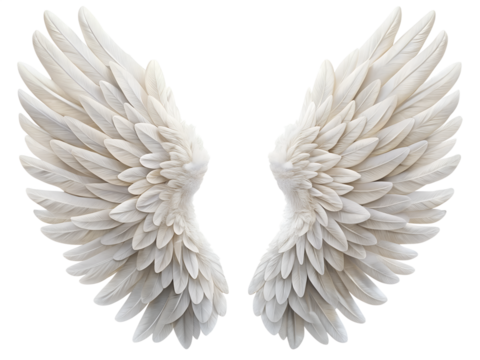 A pair of white angel wings isolated on transparent background