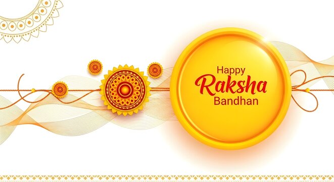 A festive raksha bandhan design featuring rakhi elements and decorative patterns on a white backdrop