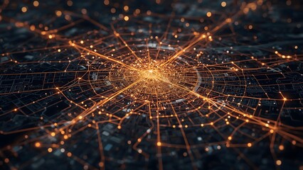 Abstract glowing network of interconnected nodes and lines