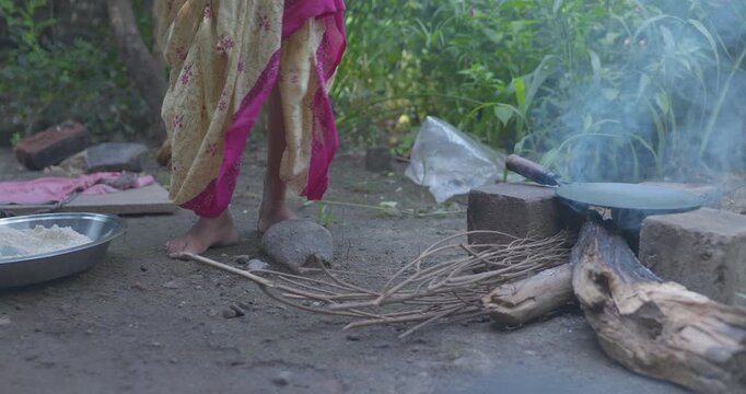 Grandma Making Jwari Flour Bhakri