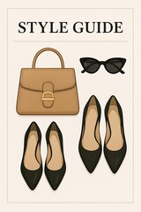 Fashion accessories layout showcasing shoes, handbag, and sunglasses for stylish presentation
