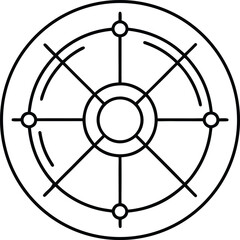 Stylized circular diagram with spokes and points