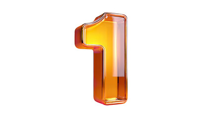Number One, Glossy Golden Numeric Character, Isolated on transparent background