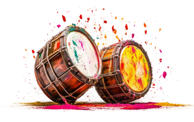 Traditional Indian musical instruments displayed together representing classical sound and cultural heritage isolated on transparent background PNG