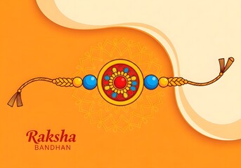 Illustration of a rakhi with intricate design on an orange background for raksha bandhan festival