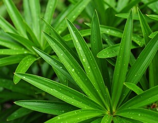 Fototapeta premium Close-up of lush green leaves with water droplets